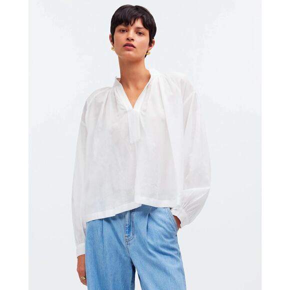 Madewell Tops - Madewell Shirred Long-Sleeve Top white Medium